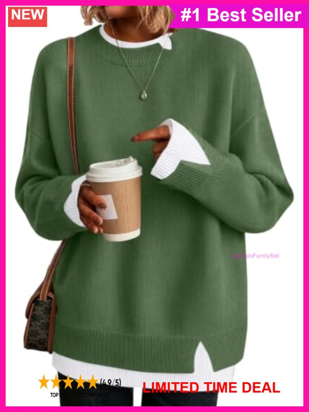 Womens Oversized Layered Look Color Block Knit Pullover Sweater Crew Neck